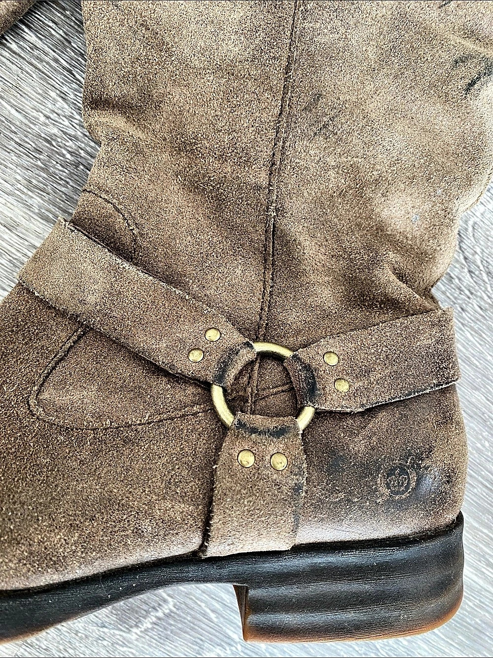 Born F07117 Leather Biker Ring Harness Tall Boots Brown US 9M Boho Moto Western - Picture 5 of 13